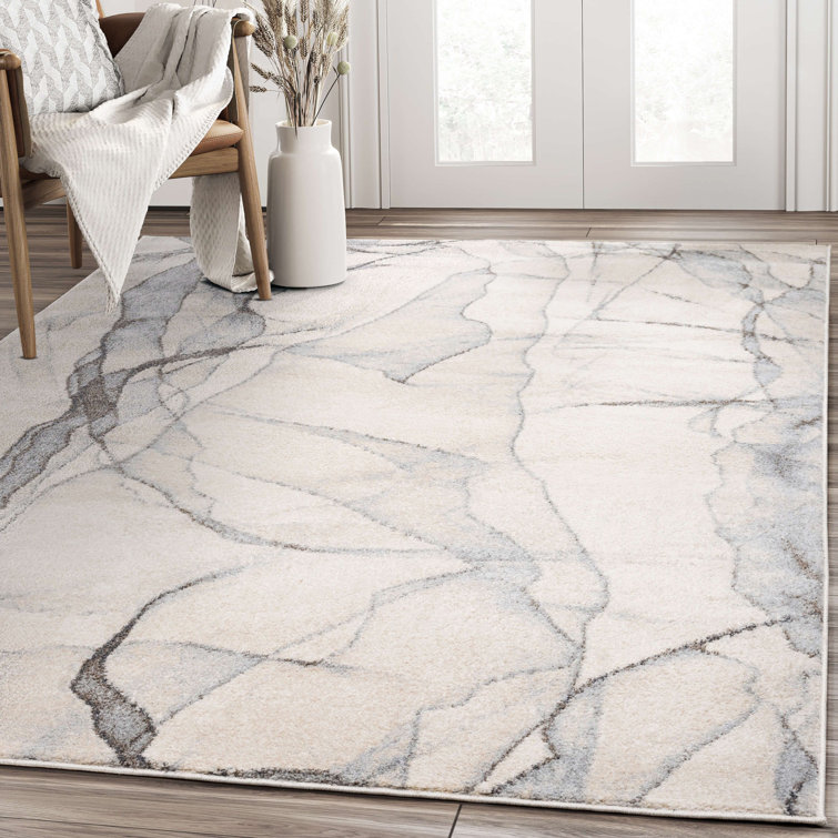 Orren Ellis Angelena Area Rug in White/Gray Wayfair